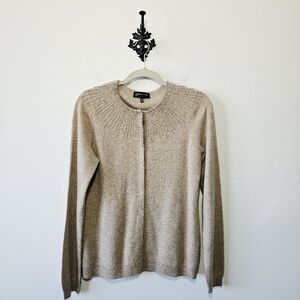 Jones New York Luxe 100% Cashmere Cardigan Sweater Size L Beaded Collar EUC
